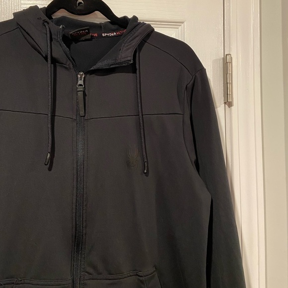 Spyder Active Mens Size Medium Black Long Sleeve Logo Full Zip Stretch Hoodie - Picture 12 of 13